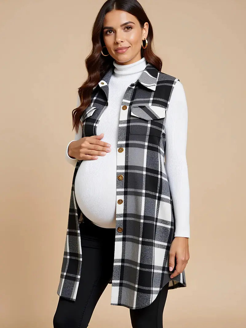 Düğmeli Ekose Gebelik Yelek MamsWear